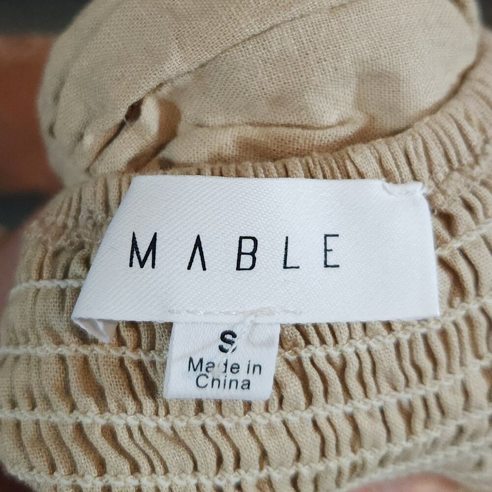 Mable Marlowe Tan Puff Sleeve Mini Peasant Babydoll Dress Cottagecore Women's S - Picture 9 of 9